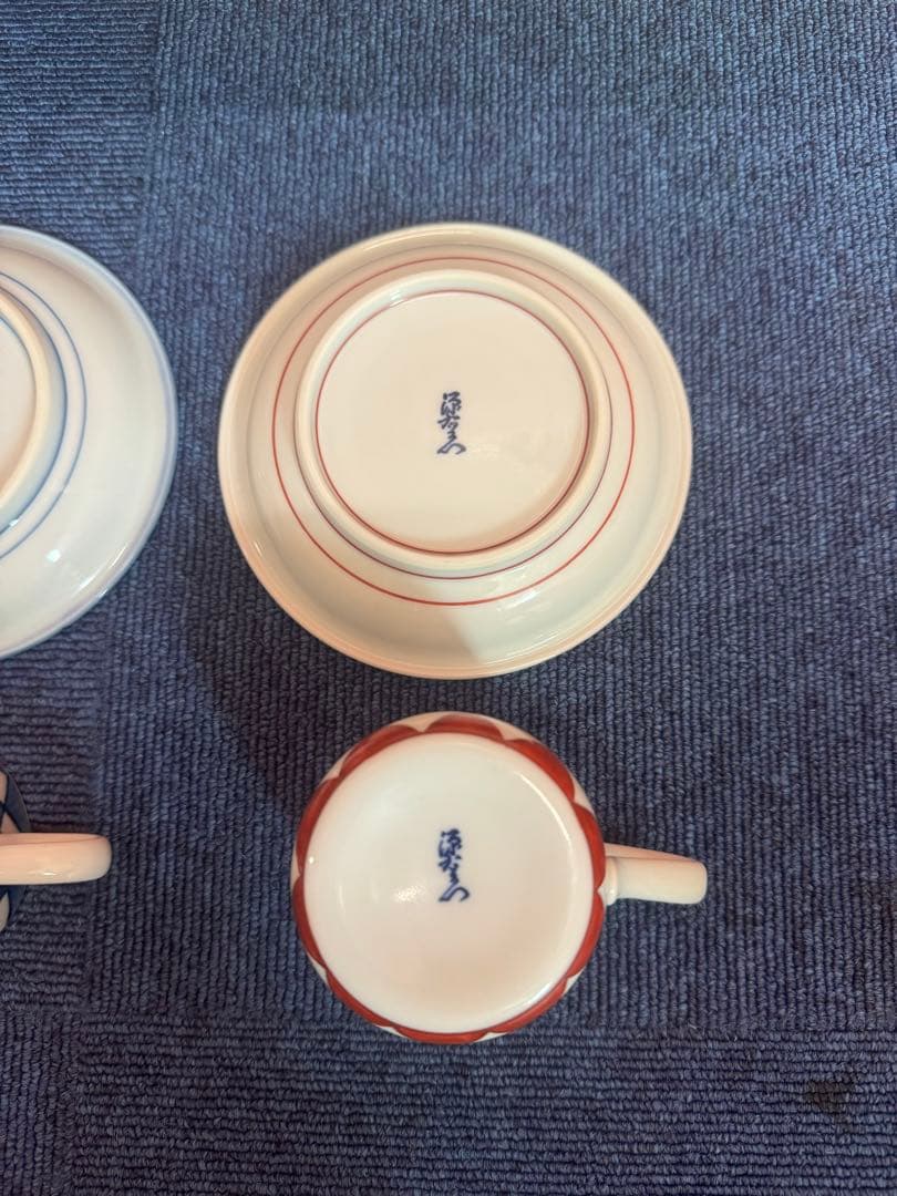1806 源右衛門　甘朱市松文　組碗皿　未使用