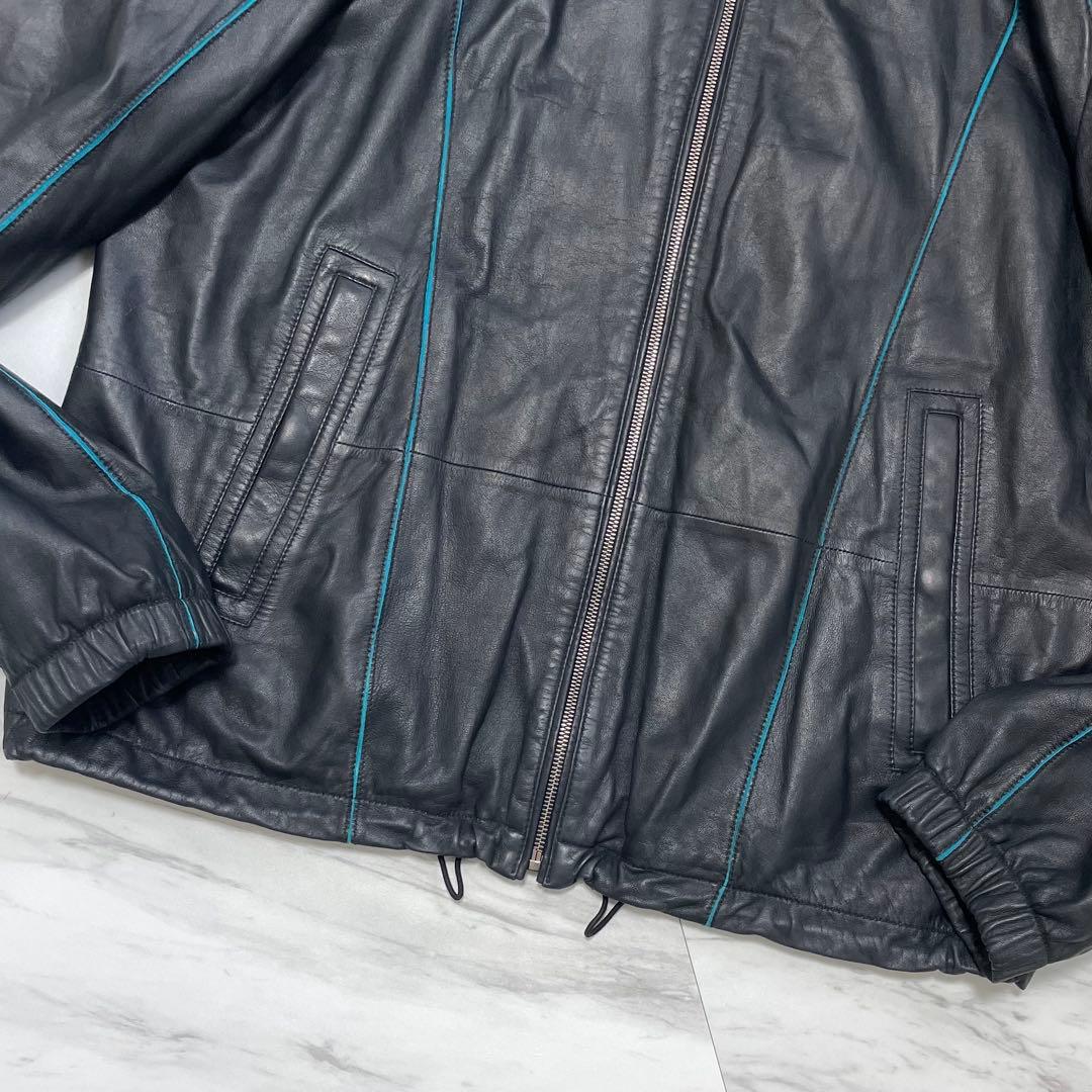 希少2XL 極上ラムレザー⭐️ヒューゴボス レザージャケット 裏地ブルー 濃紺