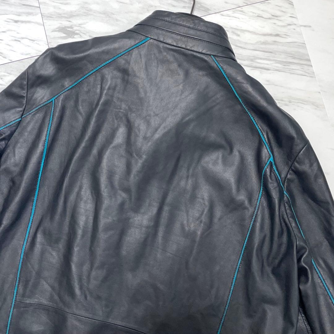 希少2XL 極上ラムレザー⭐️ヒューゴボス レザージャケット 裏地ブルー 濃紺