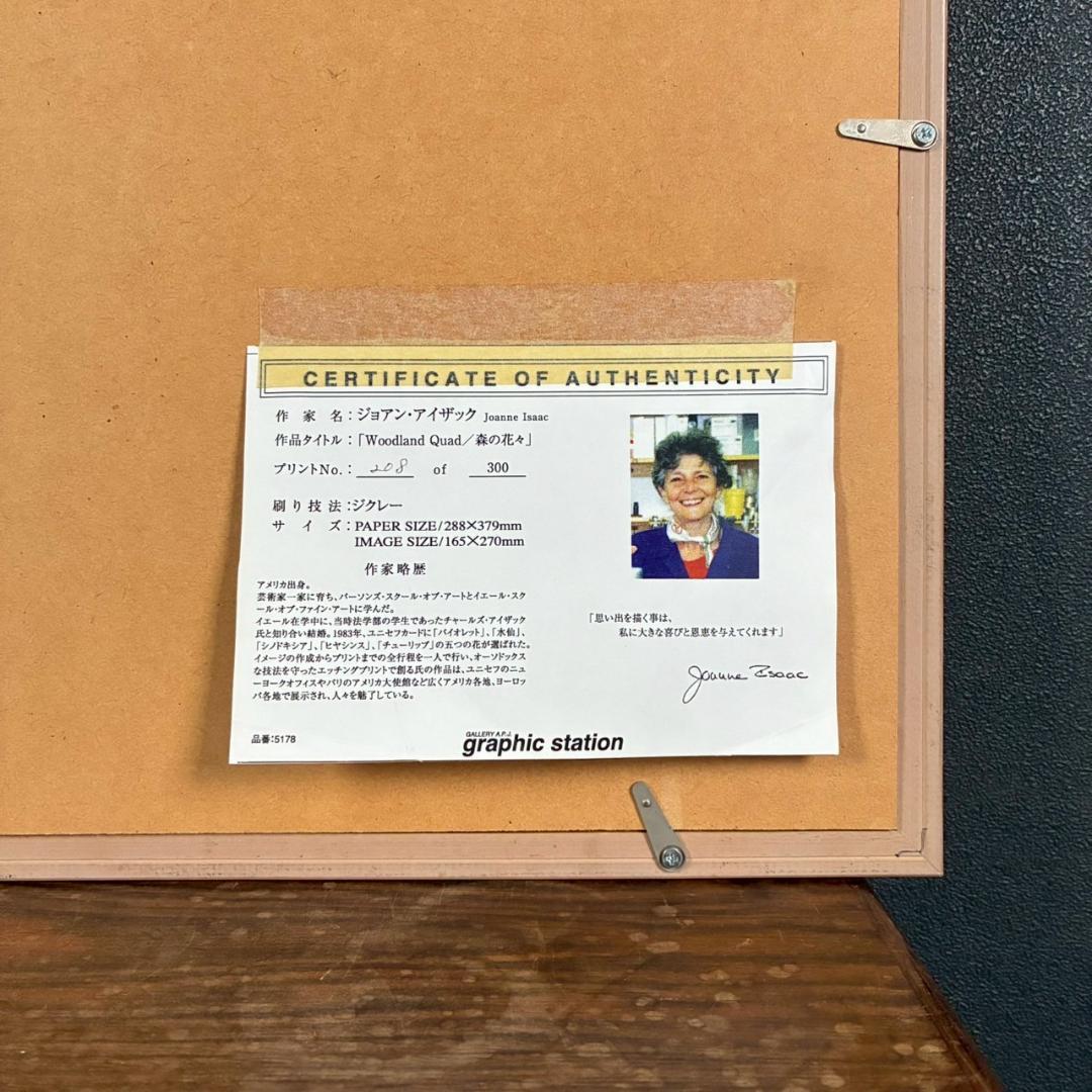 美品 ジョアン・アイザック「Wood～/森の花々」ジクレー 直筆サイン・保証書有