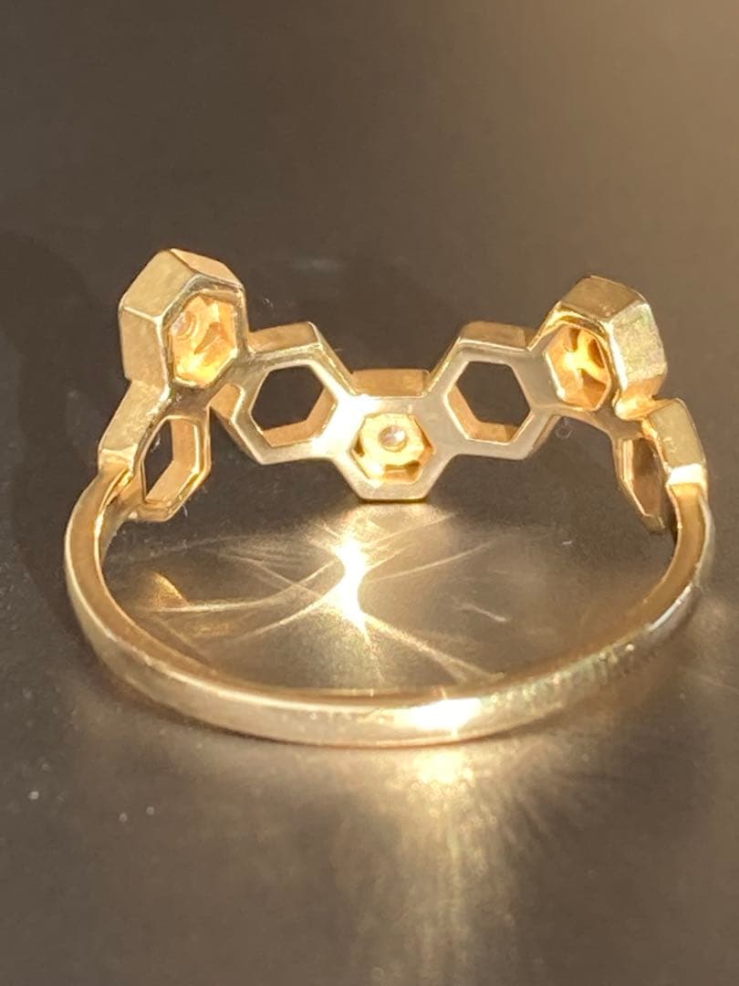 K18 ハニカム模様ダイヤモンドリング　蜂の巣　TSUTSUMI 個性的指輪