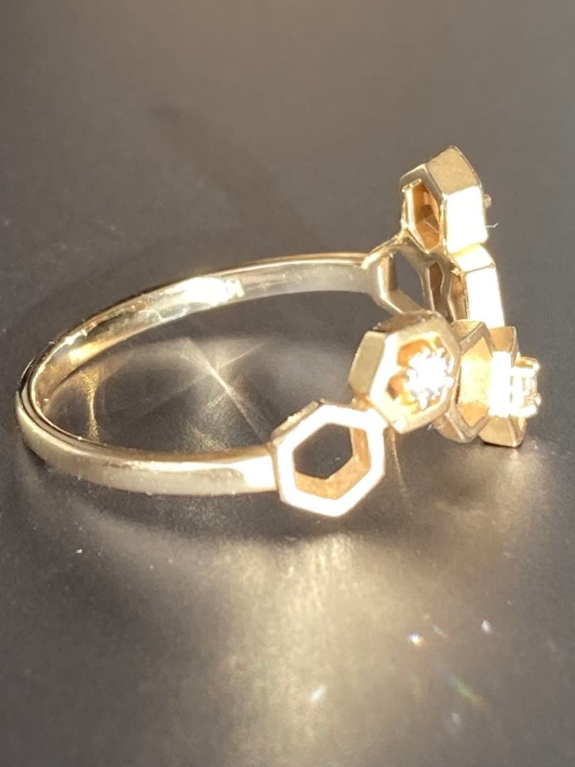 K18 ハニカム模様ダイヤモンドリング　蜂の巣　TSUTSUMI 個性的指輪