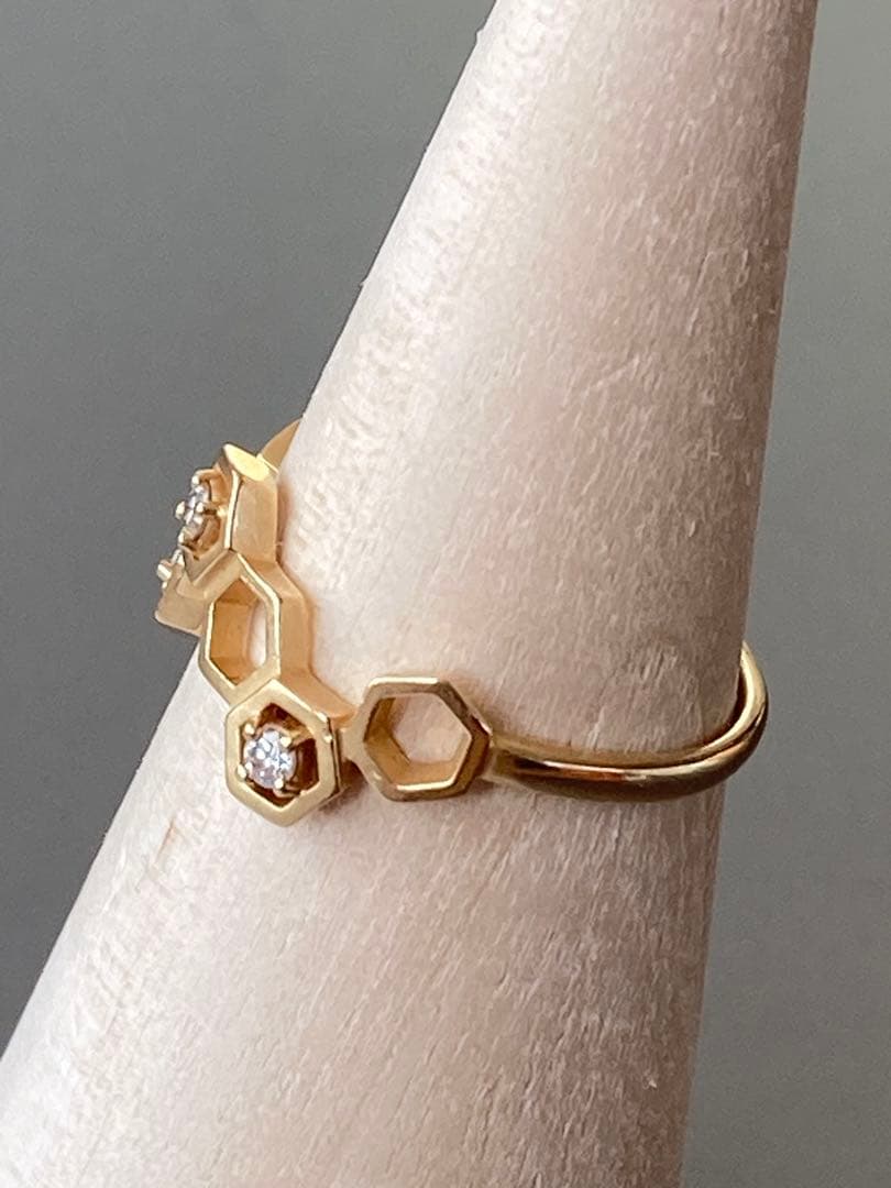 K18 ハニカム模様ダイヤモンドリング　蜂の巣　TSUTSUMI 個性的指輪