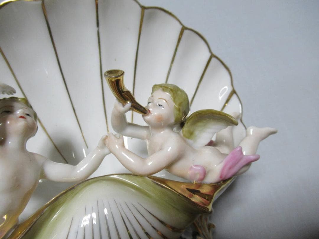 '47年頃日本製輸出品◆磁器製瀬戸ノベルティ CHIKUSA『天使と貝と花』置物