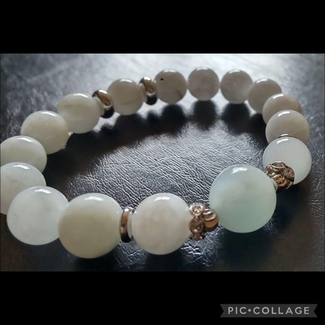 天然石ブレスレット ペンダント　ラリマー・ホワイト&アイス