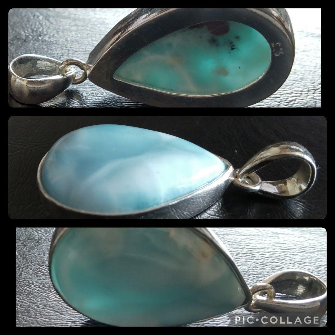 天然石ブレスレット ペンダント　ラリマー・ホワイト&アイス