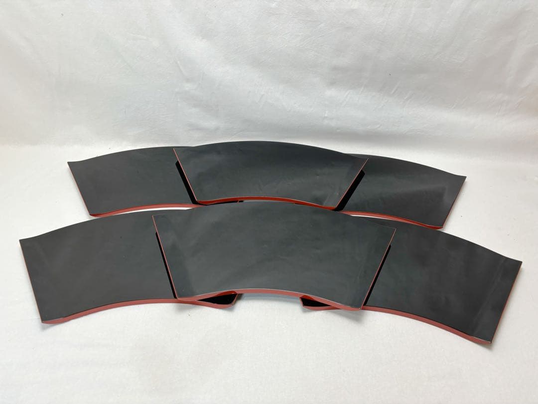 未使用 懐石道具 輪島塗 大雅堂造 木製扇面型縁朱 菓子器扇面膳 6客布着本堅地