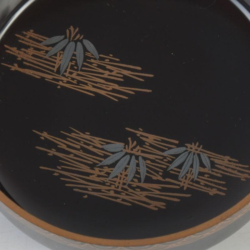 茶道具　黒漆　鶴蒔絵　中棗　共箱　V　9690