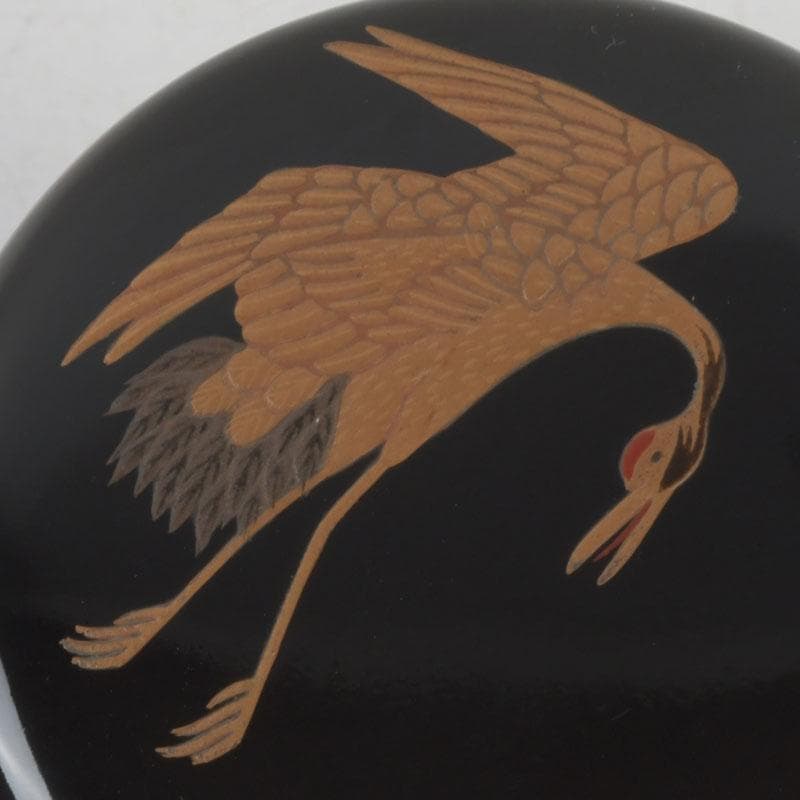 茶道具　黒漆　鶴蒔絵　中棗　共箱　V　9690