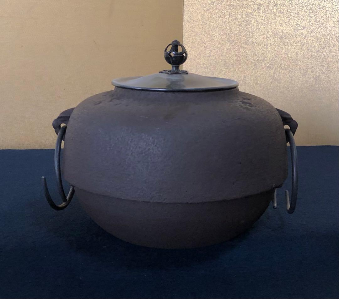 割引❗️《R》鋳銅 鬼面風炉 釜添 釜師畠春斎/風炉師寛 共箱　250716E3