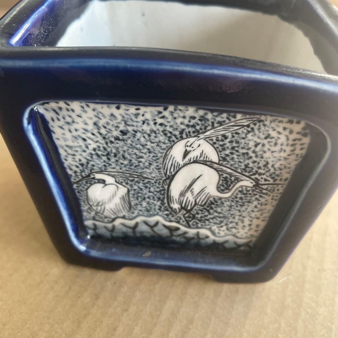 盆栽鉢　桑津香石　絵鉢　鶴　日の出　富士山　鳥　山野草　落款印