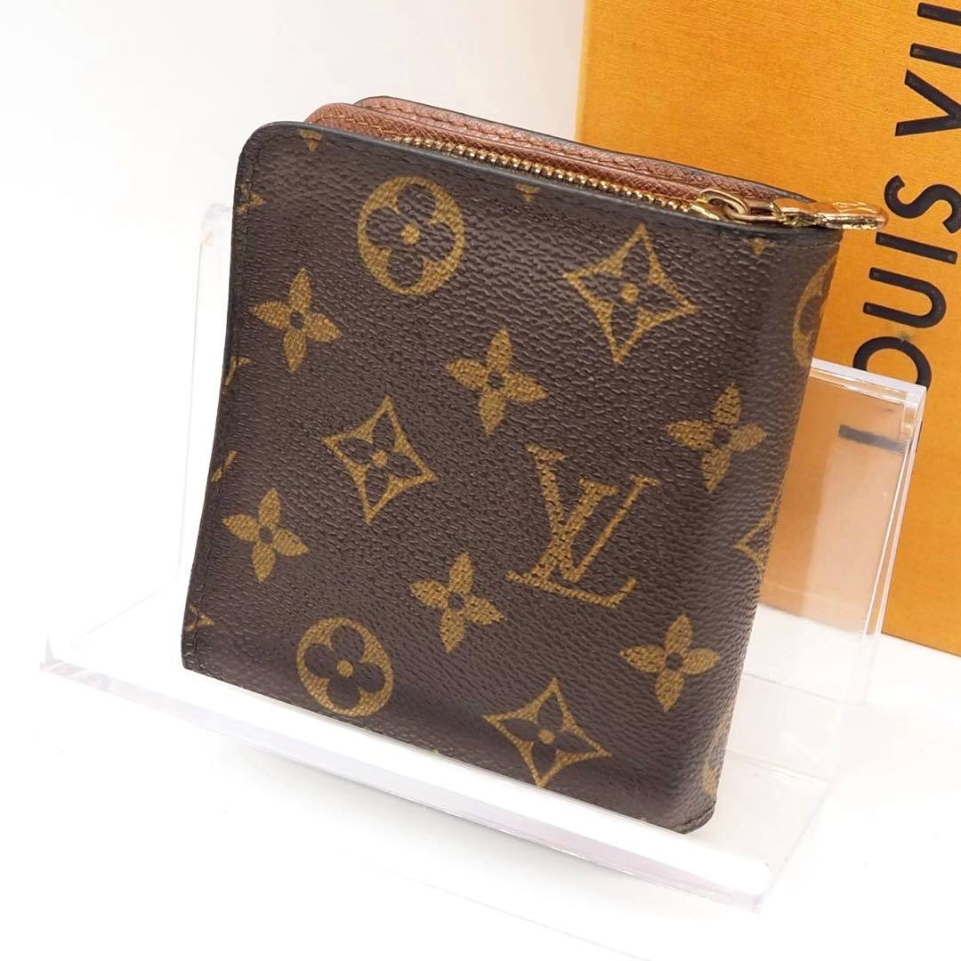 ルイヴィトン モノグラム コンパクトジップ 二つ折り財布 ブラウン