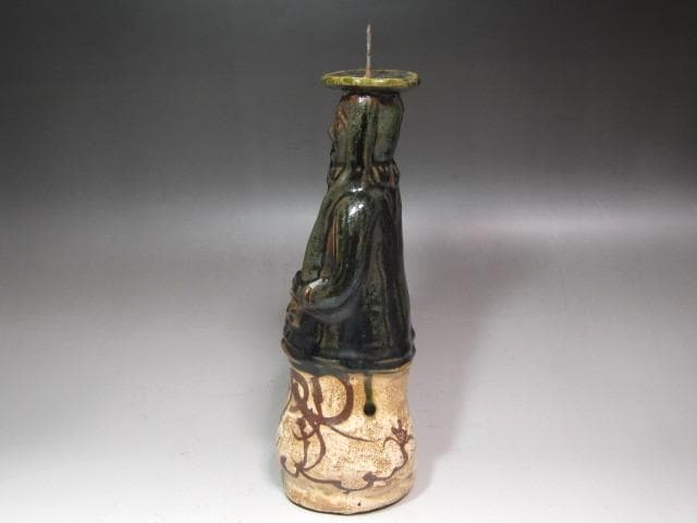 ★　北大路魯山人　織部　南蛮人　燭台★x588