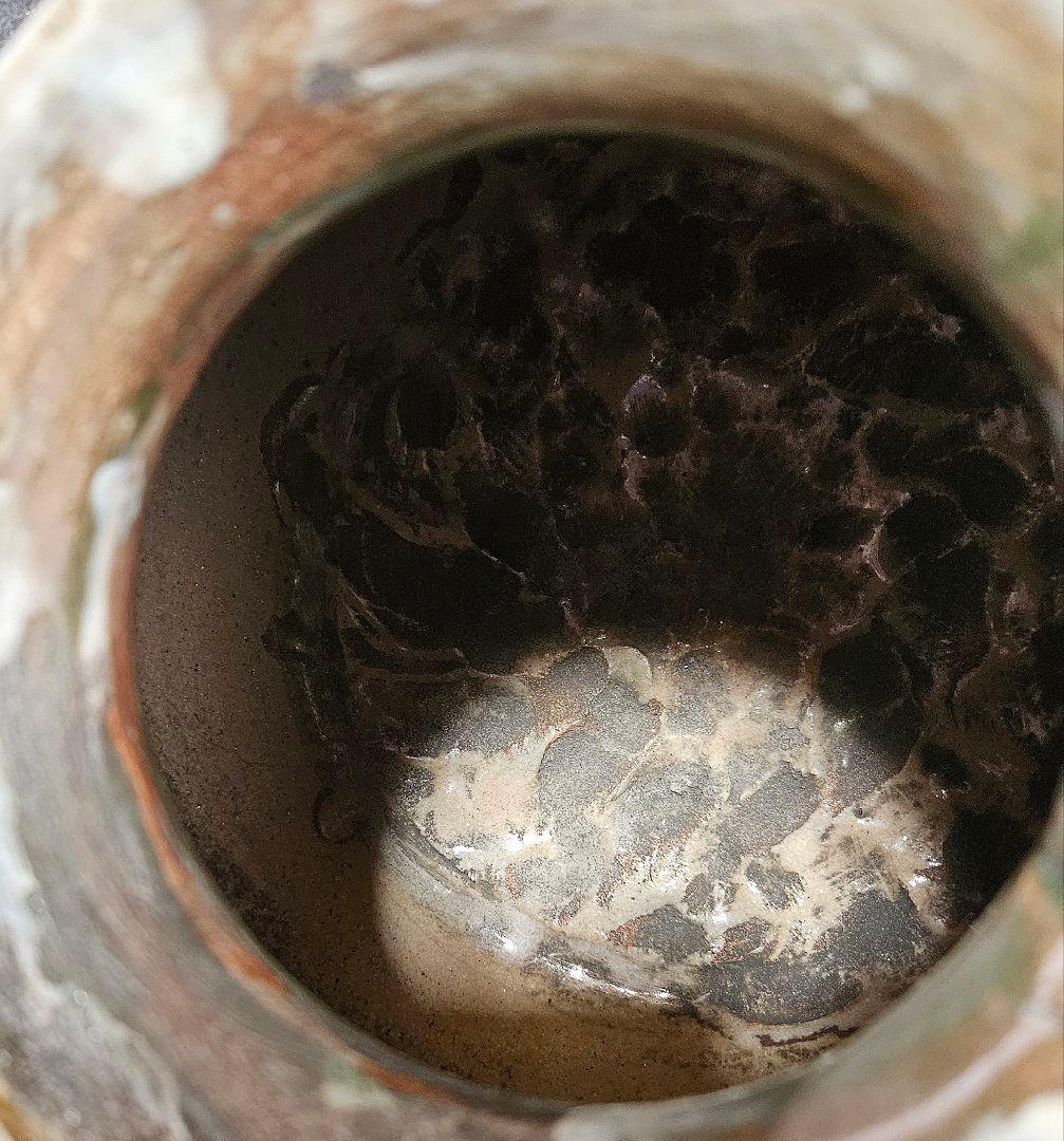 【李朝コレクター放出品❗】李氏朝鮮時代　粉青沙器　丸に鳥　花三島　双耳　壺　花入