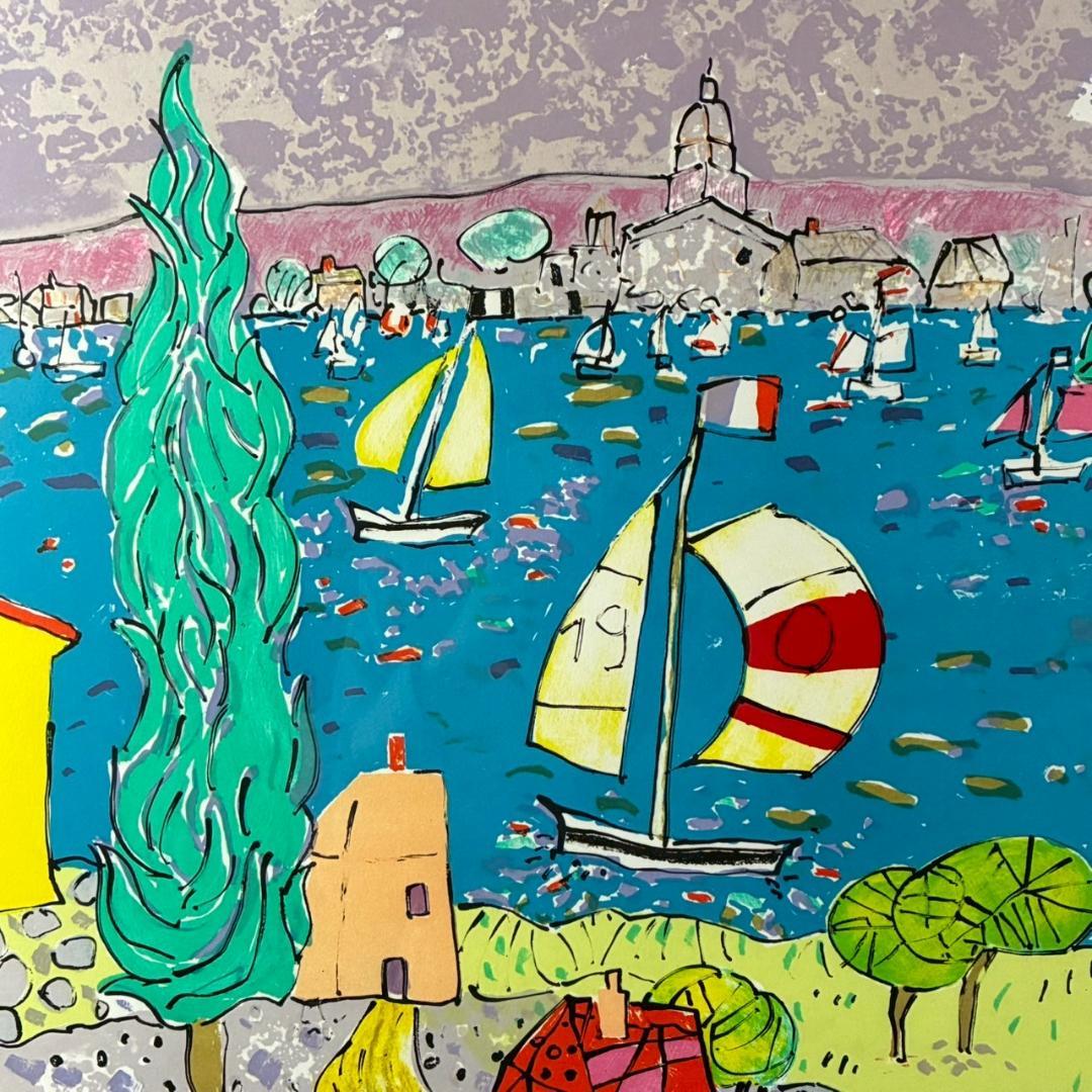 美品 ポール・アイズピリ「ボーバロンの眺め」大作リトグラフ サイン入 可愛い額装