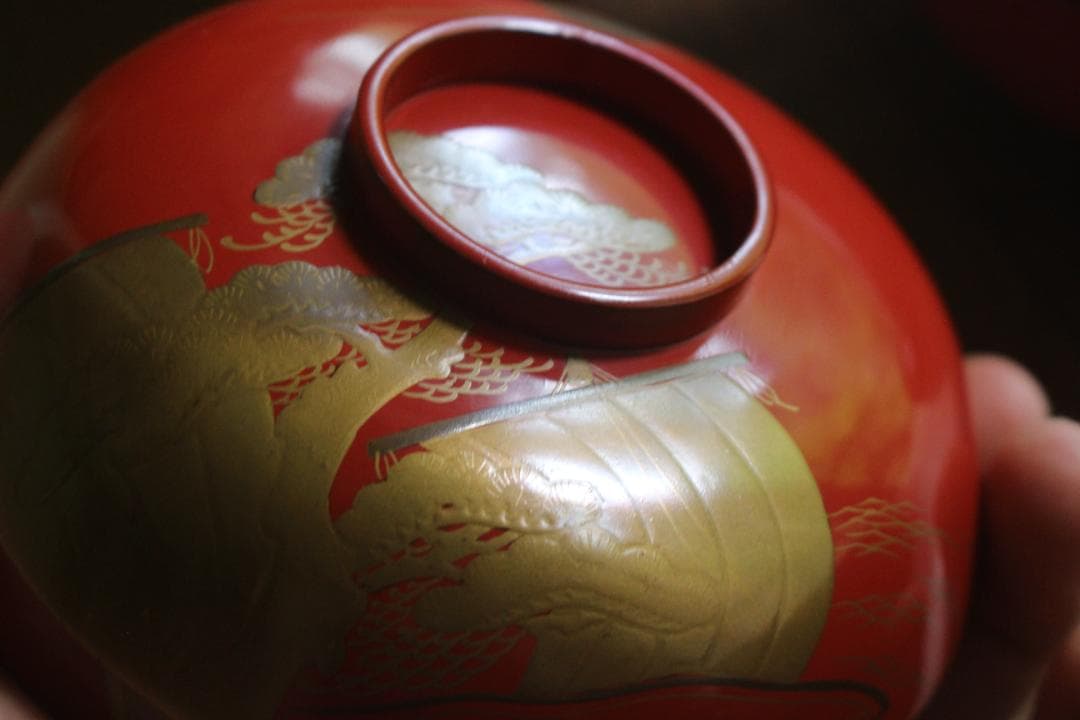 絵柄選択可！時代朱漆に優美な絵替風物蒔絵の映えるお椀8点（検輪島塗蒔絵椀