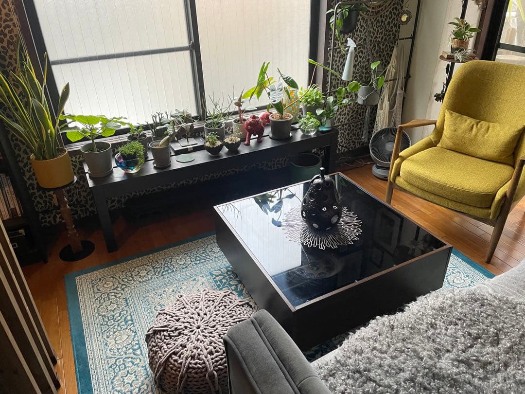 ガラスと木製の正方形センターテーブル