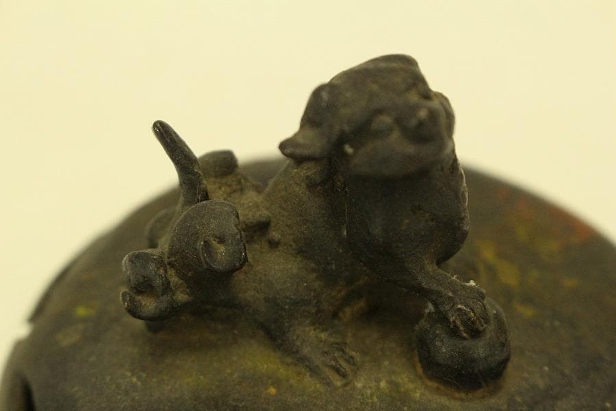 古銅 獅子蓋 香炉 時代物(A975)