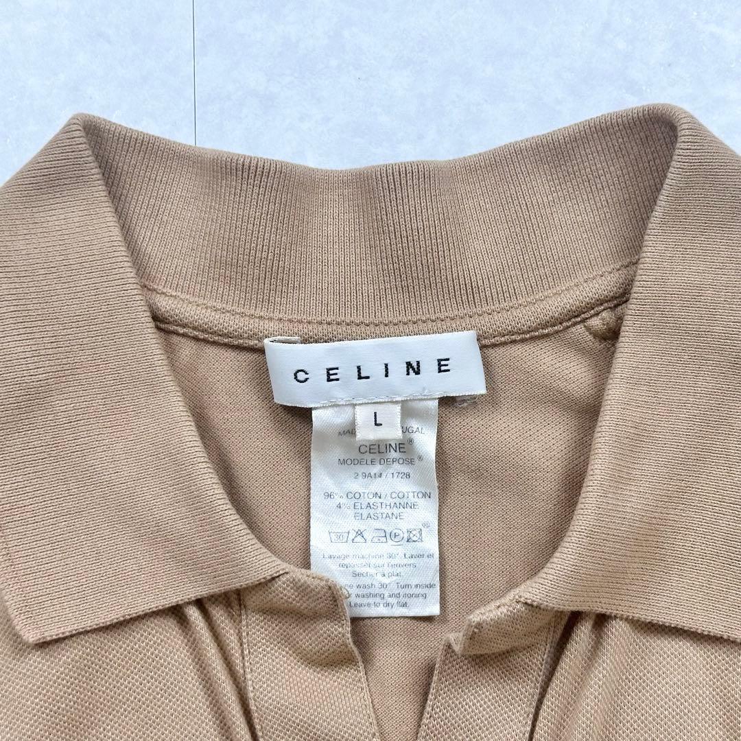 【美品】CELINE ロゴ刺繍 ポロシャツ キャメル サイズL
