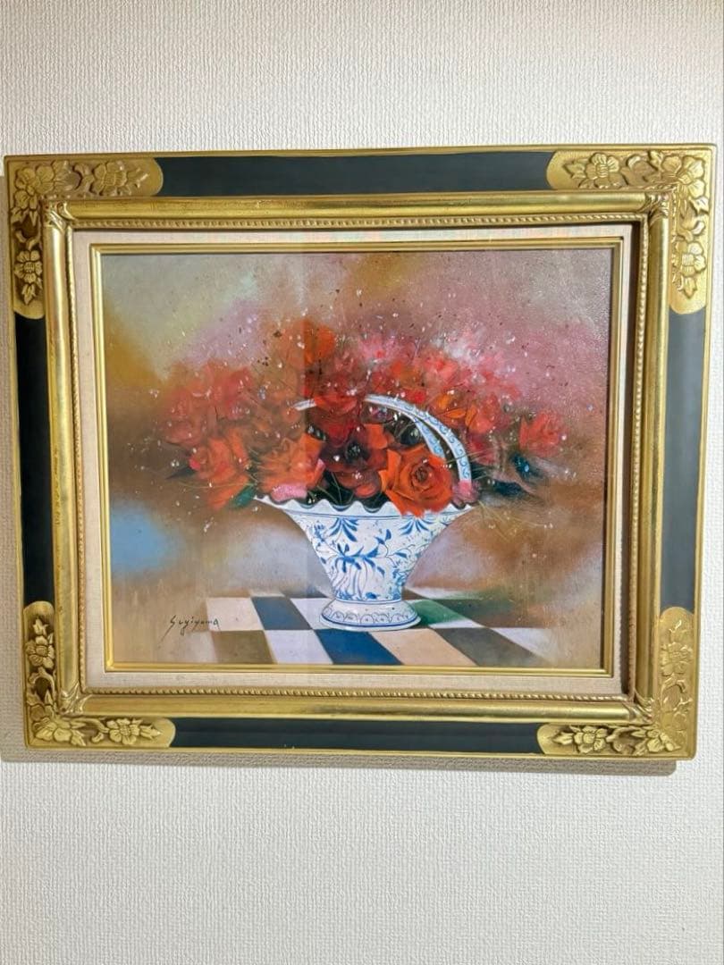 【紅薔薇】肉筆油彩画　作者不詳