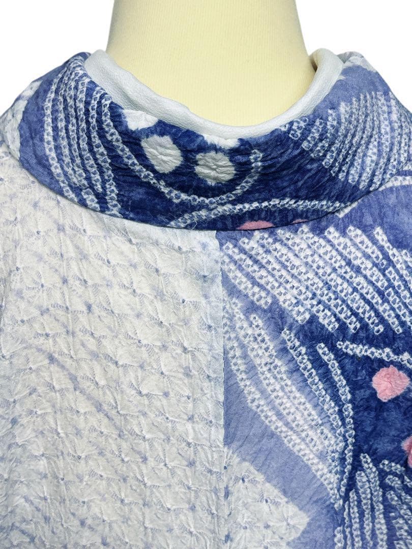 A57美品　有松鳴海絞り 高級浴衣 花 綿　敷当付き　手縫い