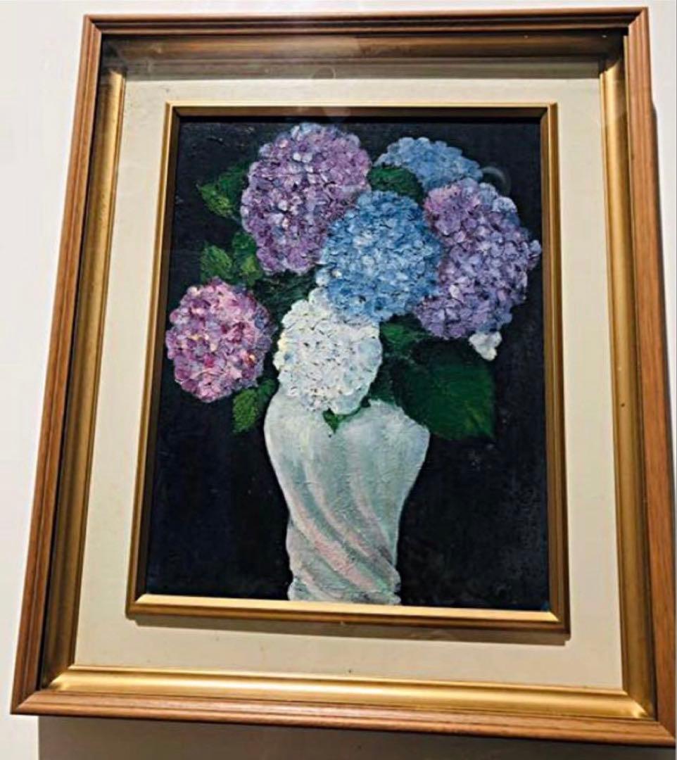 希少◆レア◆昭和レトロ/アンティーク/ビンテージ◆あ じさい/紫陽花◆油絵◆絵画