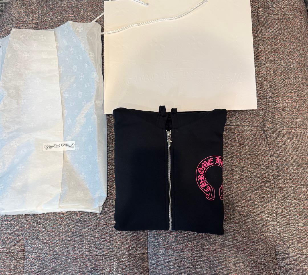 クロムハーツ ジップアップ パーカー ピンク フローラル ホースシュー サイズM