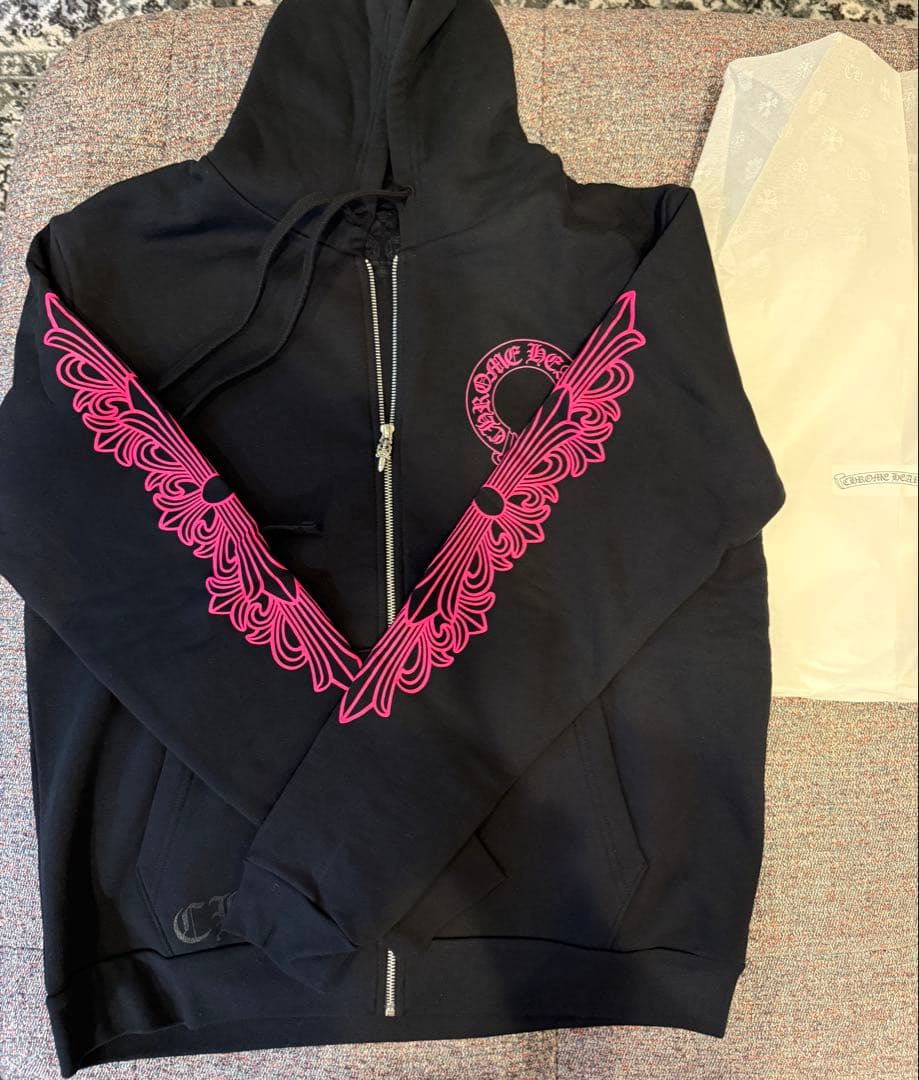 クロムハーツ ジップアップ パーカー ピンク フローラル ホースシュー サイズM