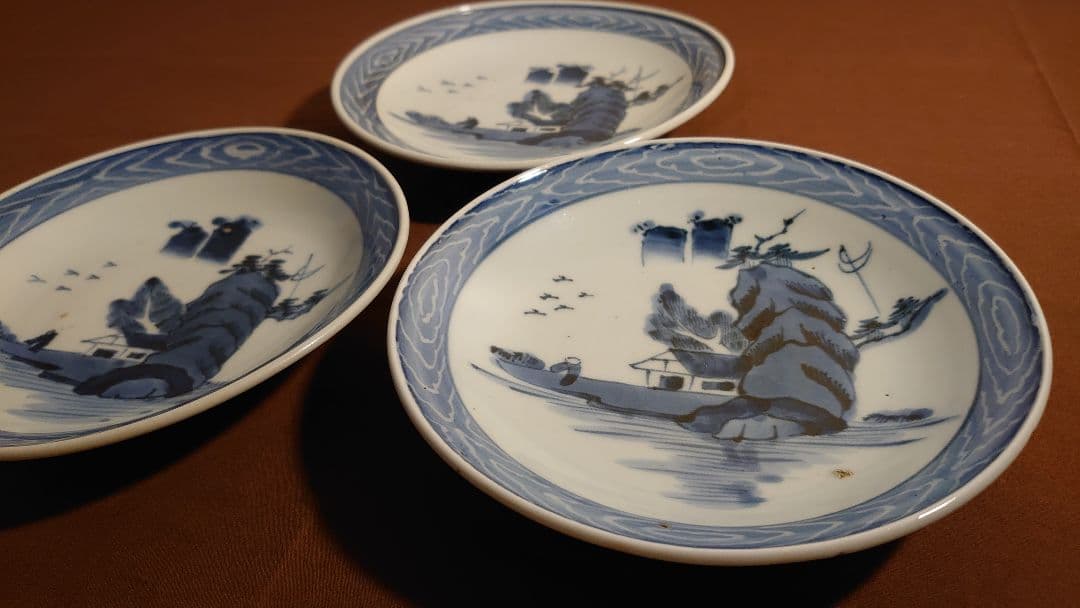 古伊万里　伊万里　染付　古染付　中皿　江戸期　３客