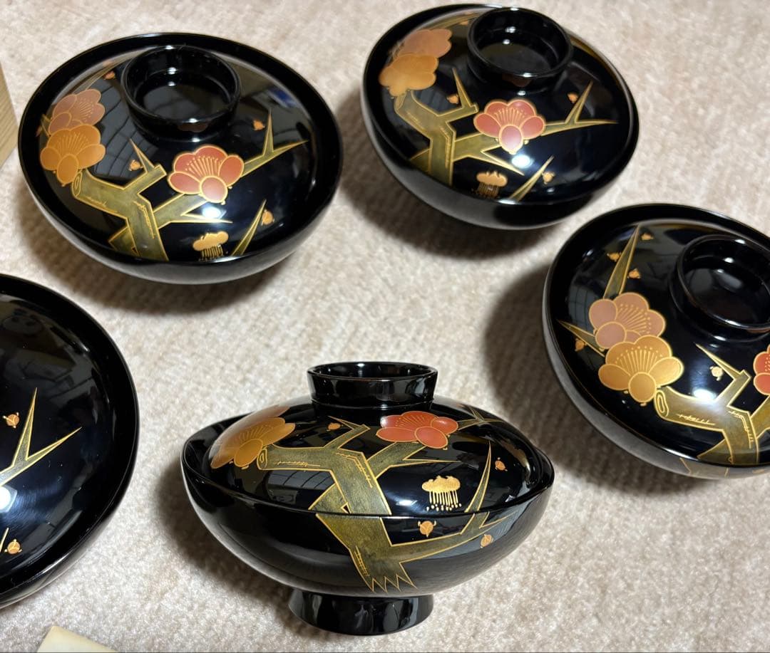 布着請合　輪島塗　蒔絵　吸物椀5客セット