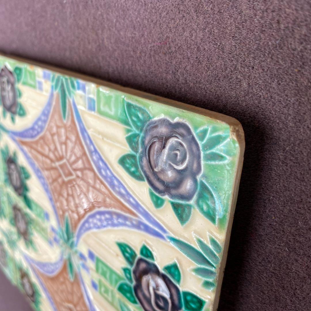 ハンドメイド日本製アンティークマジョリカタイル①Ａ４枚セット　プラナカンタイル