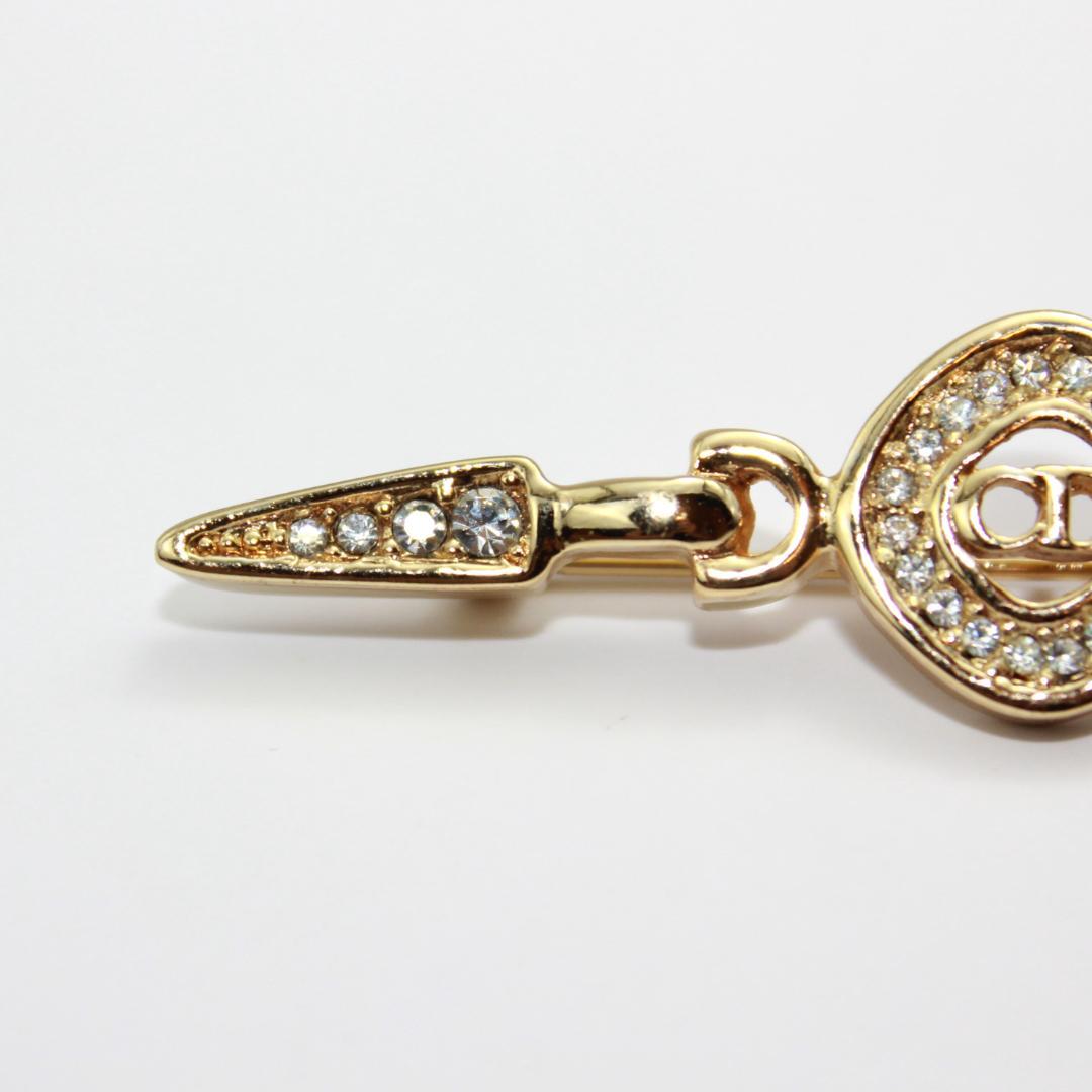 美品 Dior ディオール CD ロゴ ラインストーン ゴールド ブローチ