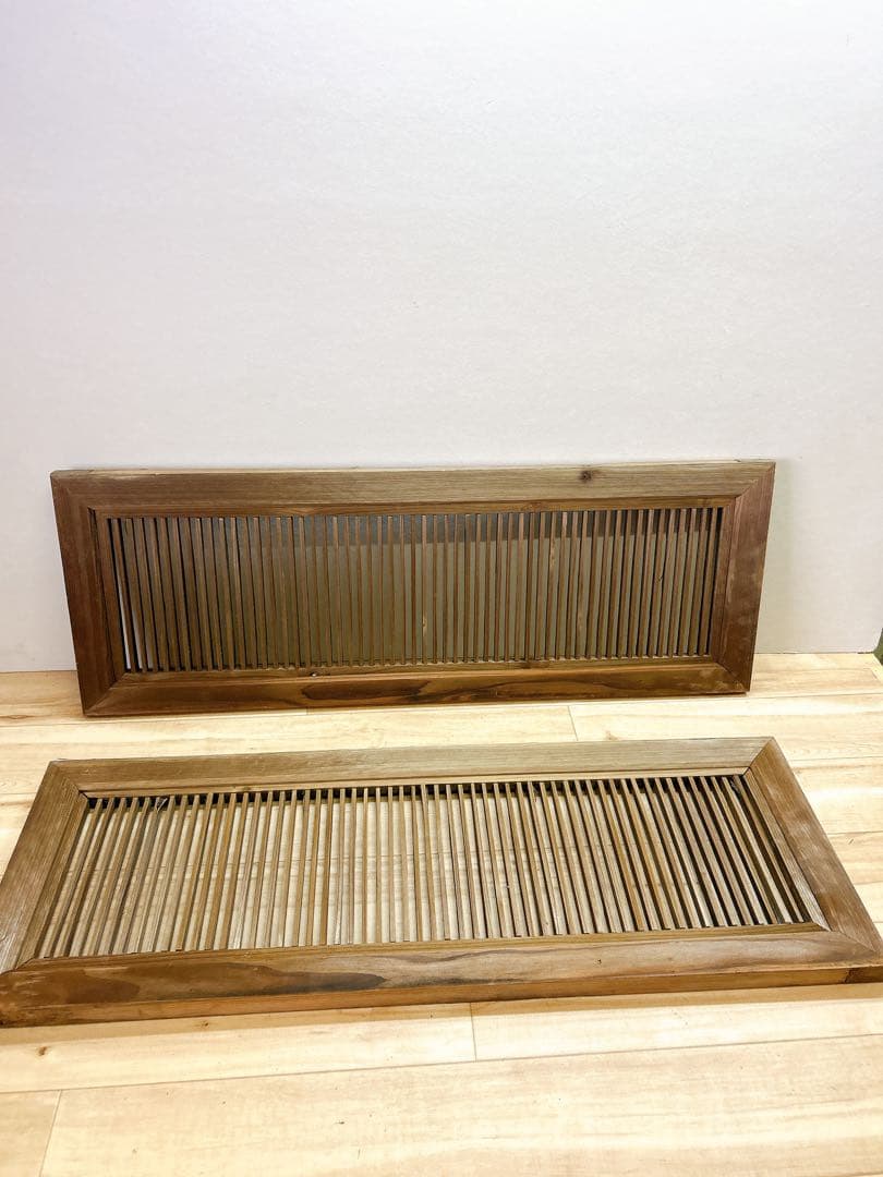 組子細工　木製　欄間　建具 明り取り　古旅館　正面玄関欄間　レトロ 格子窓　2枚