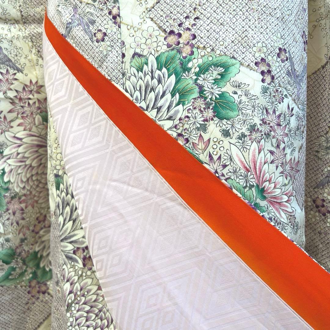 475 振袖フルセット 正絹 オフホワイト 薄紫 金彩 手描き 比翼仕立て 上品