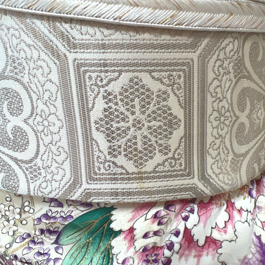 475 振袖フルセット 正絹 オフホワイト 薄紫 金彩 手描き 比翼仕立て 上品