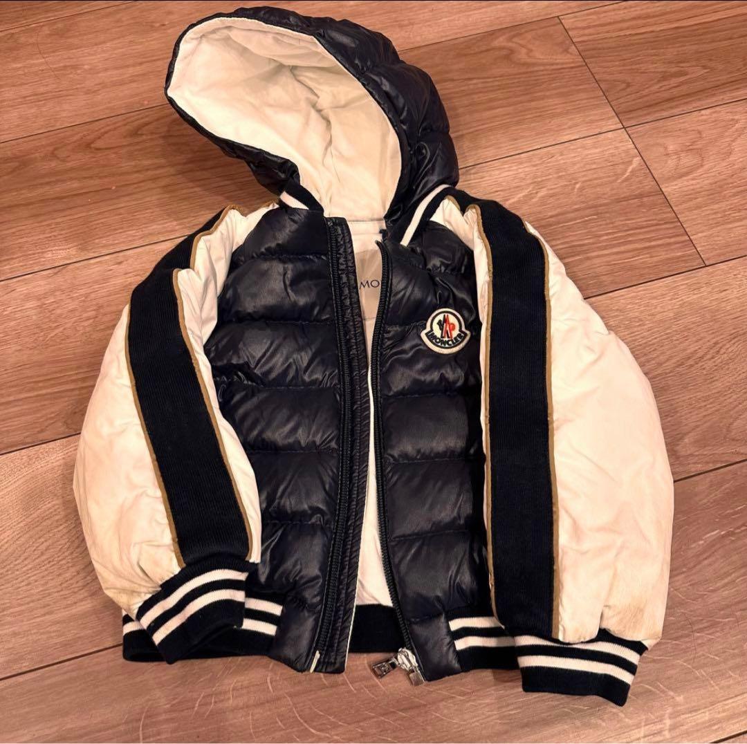 モンクレール 92cmフード付きダウンジャケット ネイビー/ホワイト