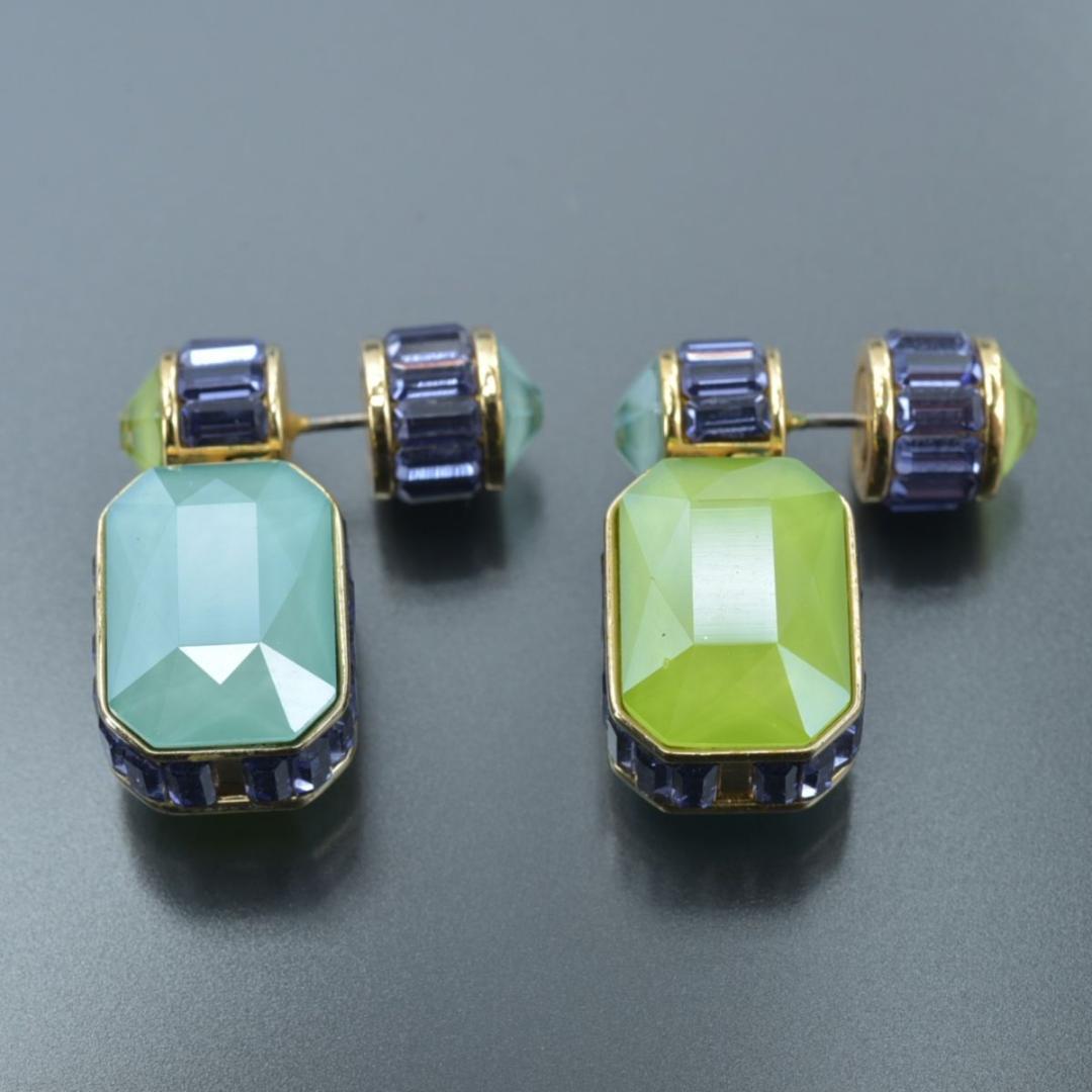 美品 スワロフスキー オルビタドロップ ピアス 両耳 オクタゴンカット ゴールド