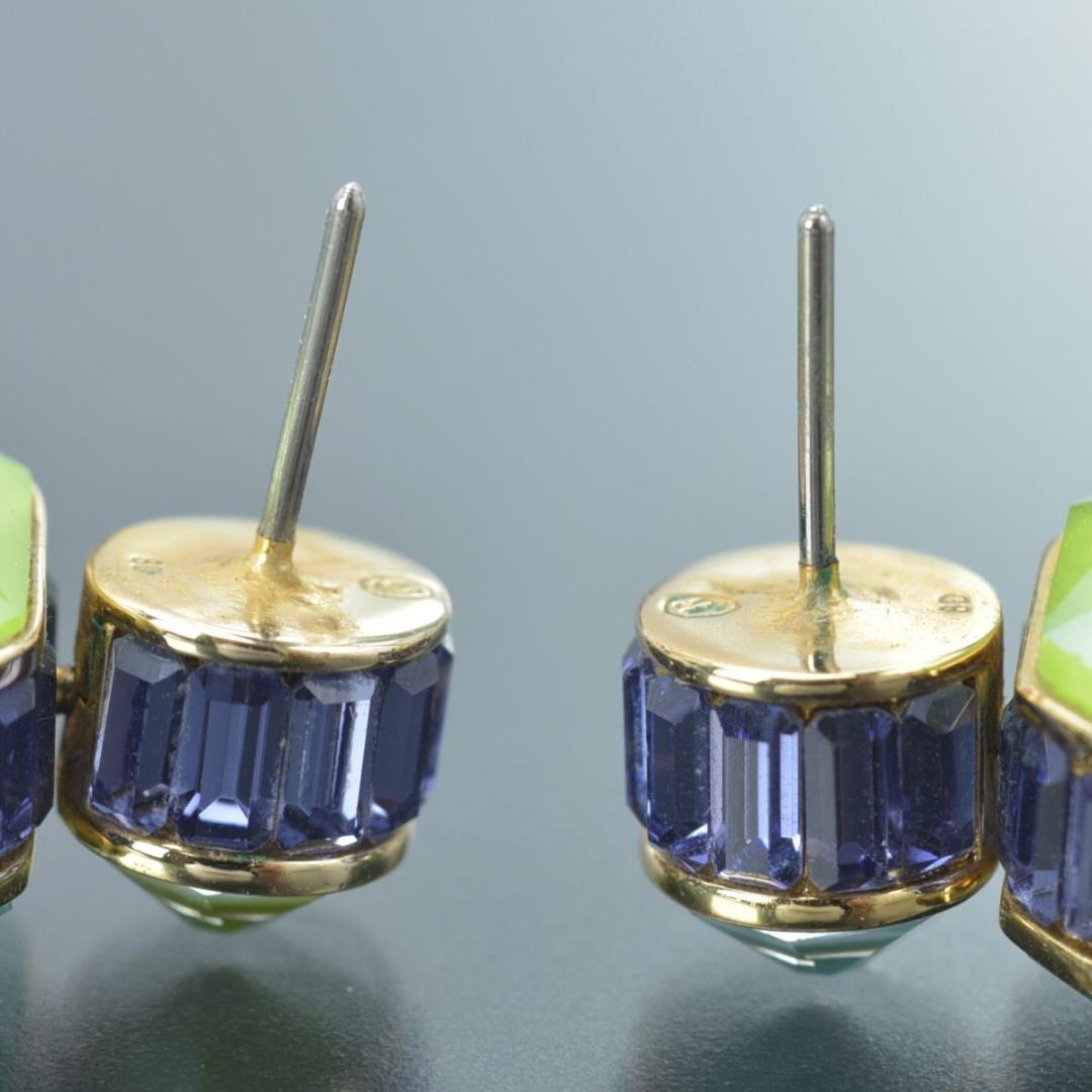 美品 スワロフスキー オルビタドロップ ピアス 両耳 オクタゴンカット ゴールド