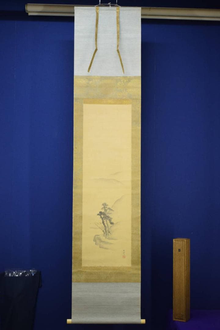 真作/松村呉春/松櫻小径/松桜/山水図/絹表装/布袋屋掛軸HI-313