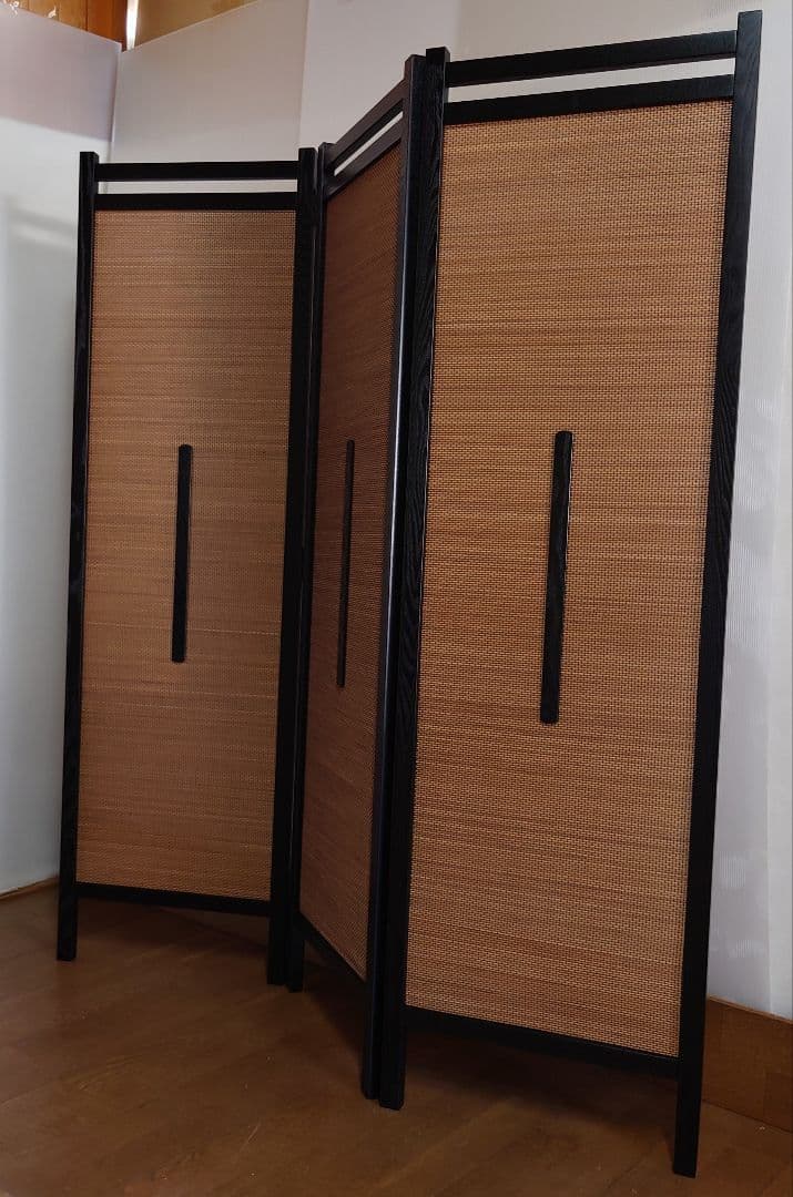１台限定#3連限定パーテーション　フレームブラック燻し竹衝立　限定スクリーン