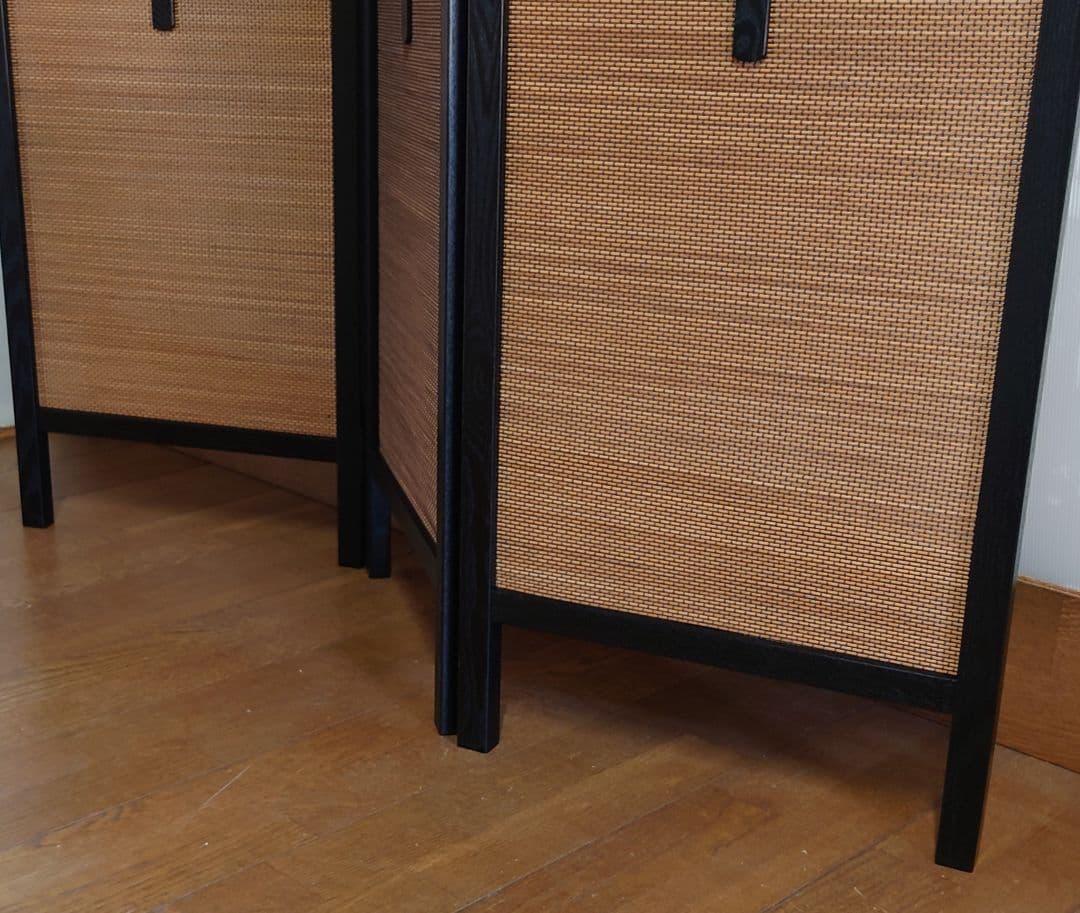 １台限定#3連限定パーテーション　フレームブラック燻し竹衝立　限定スクリーン