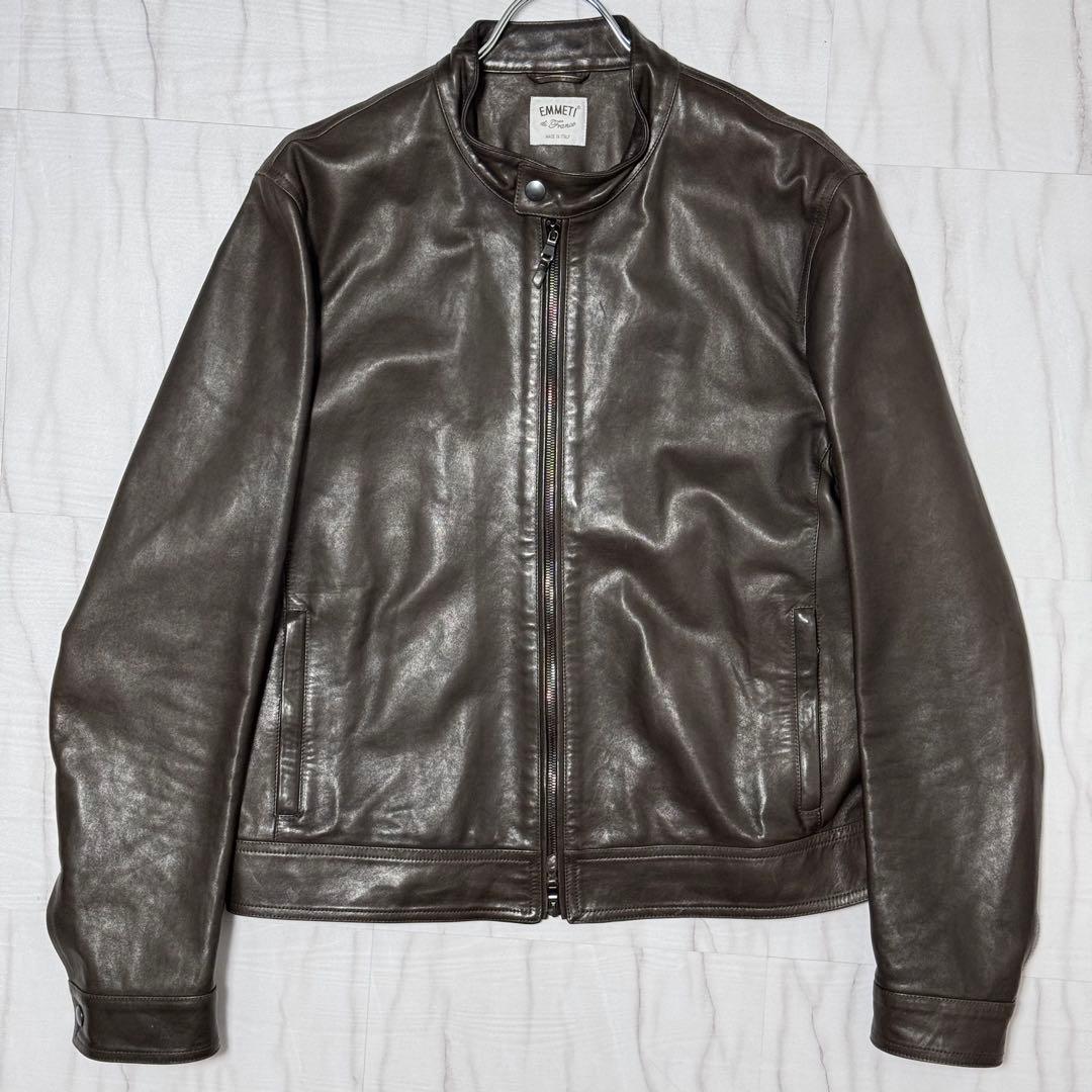 希少✨54 エンメティ ユーリ ラムスキン シングルライダース レザージャケット
