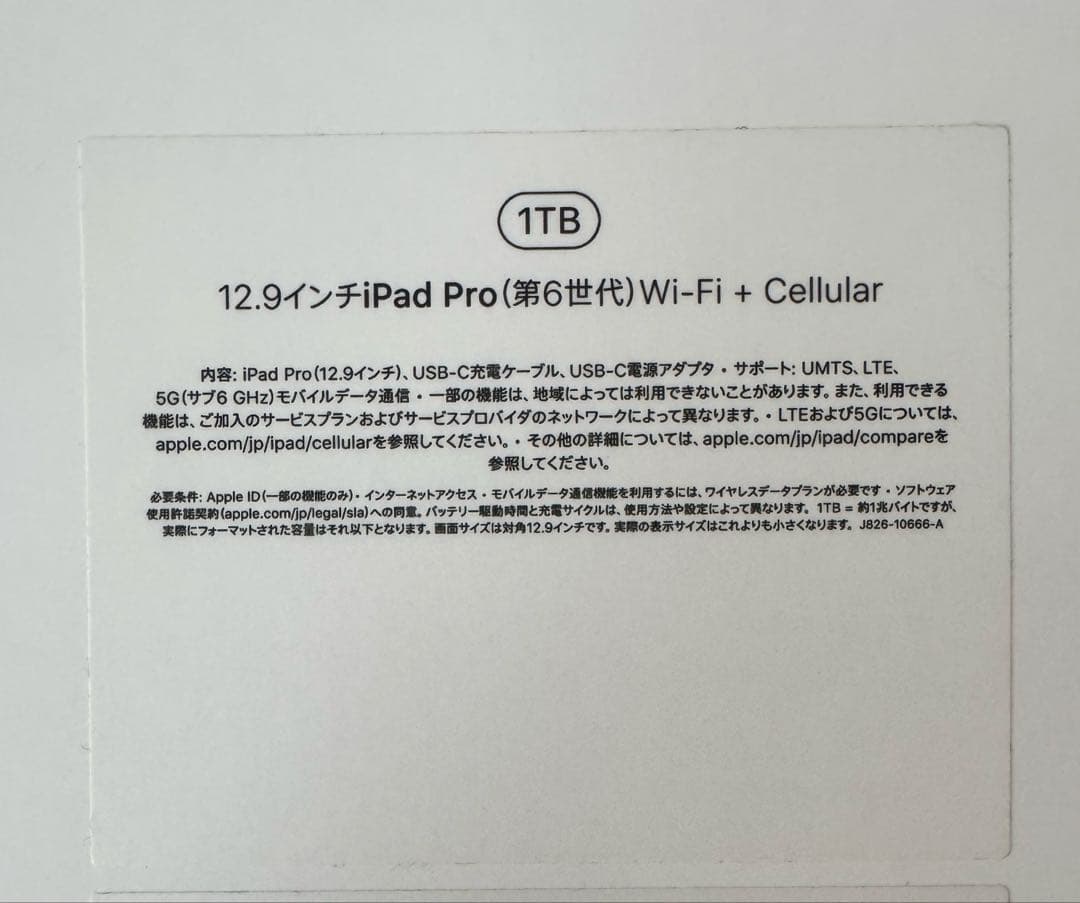 iPad Pro 12.9インチ第6世代Wi-Fi +Cellular 1TB