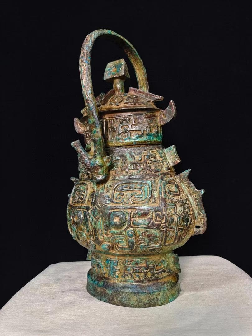 中国古美術品·旧蔵珍品·古青銅器·饕餮紋提梁壺·祭祀礼器·文房置物·風水開運