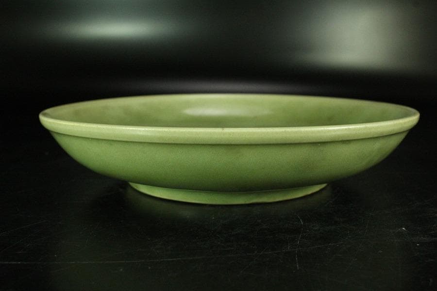 中国美術 青磁 鹿福紋 皿 φ19.5cm(K-A827)