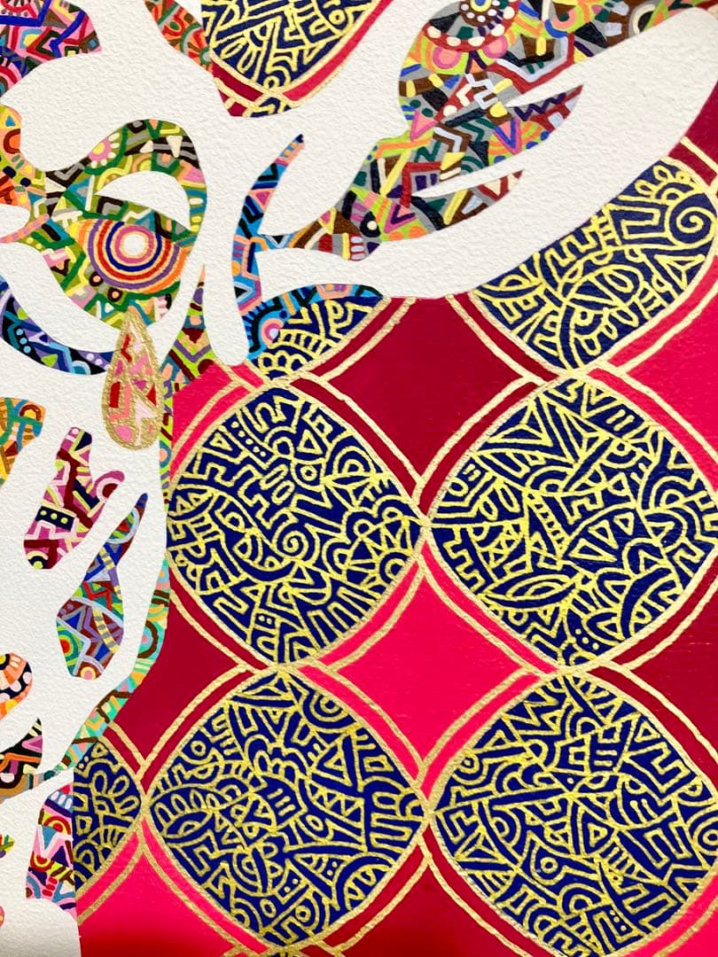 値下げ　原画　キリン　動物画　絵画　アクリル画　現代アート　細密画　一点物