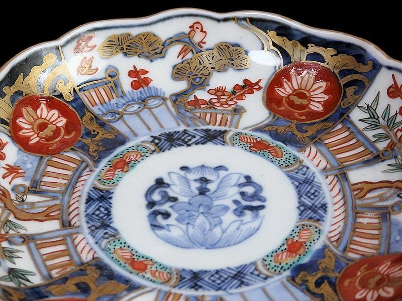 古伊万里　金襴手　花鳥紋に松竹梅の図　４寸皿　５枚　C071AS-CQj