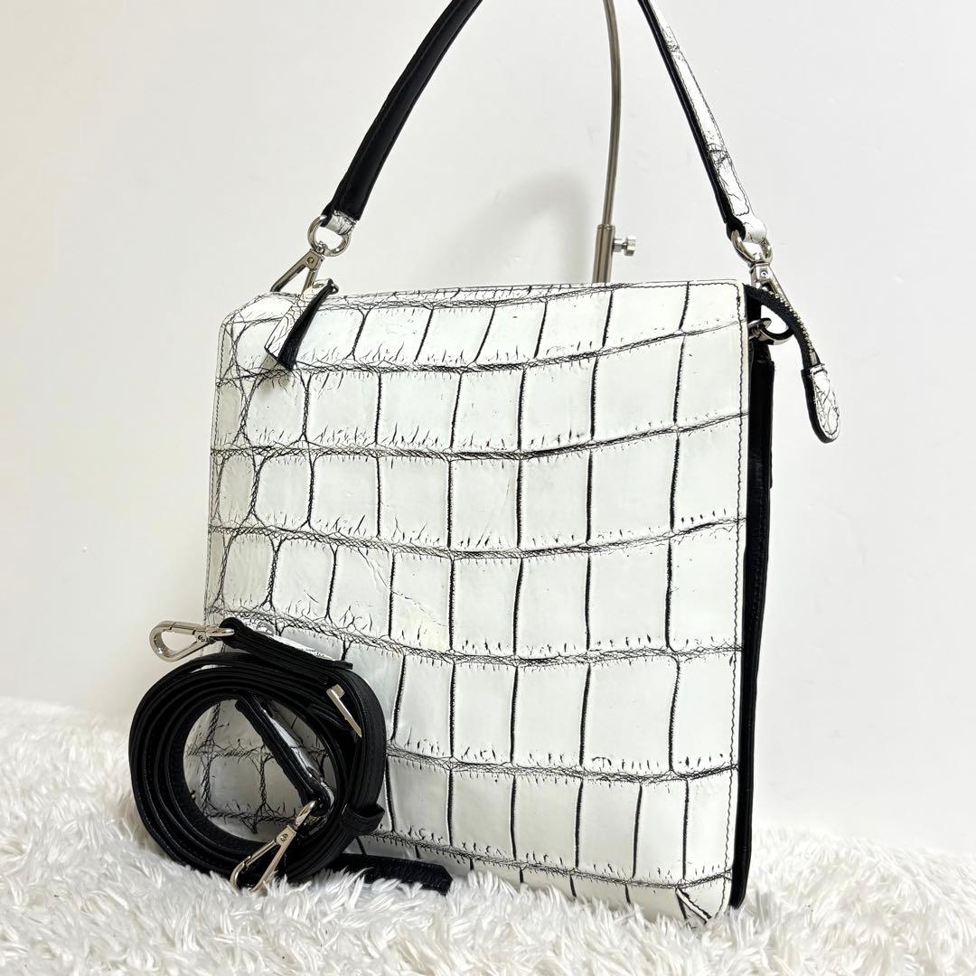 【美品】 JRA クロコダイル ショルダーバッグ 2way スクエア