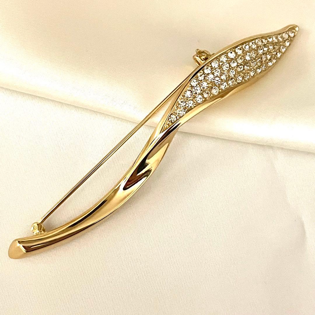 美品　Christian Dior 大ぶりブローチ　羽　フェザー　ストーン