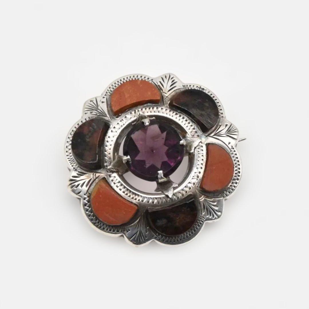 スコティッシュブローチ　アメジストとアゲイト　s0095